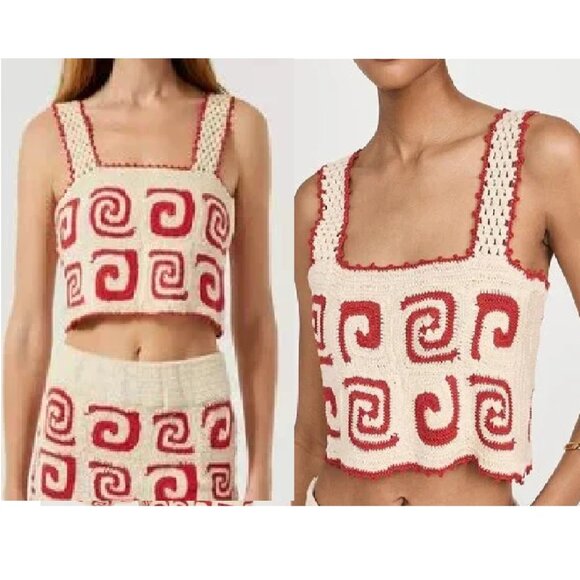 RHODE Tops - NEW $250 RHODE SLOANE HAND CROCHET CROP TOP IN RED & CREAM SIZE S